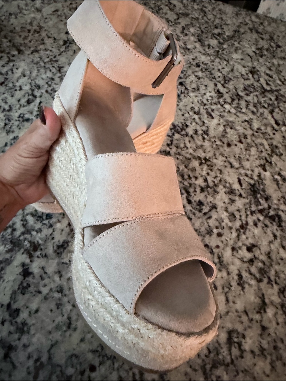Beige Suede Platform Espadrille Wedge Sandals - Women